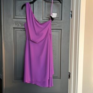 BCBG Maxazria “Somara”one shoulder chiffon dress in dark orchid fully lined